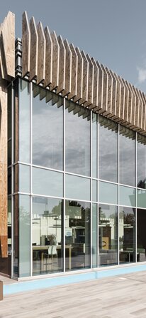 Modern wooden façade for company building | © Davide Perbellini LignoAlp supplied and installed the cladding in laminated veneer lumber (KERTO) for the new headquarters of Anika Therapeutics. | © Davide Perbellini